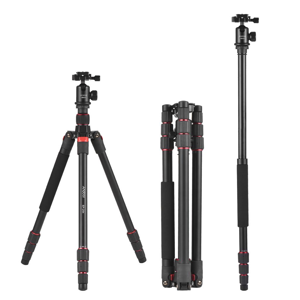 Andoer 153cm/60in Portable Camera Tripod Stand Aluminum Alloy with Detachable Monopod 360 Degrees Rotatable