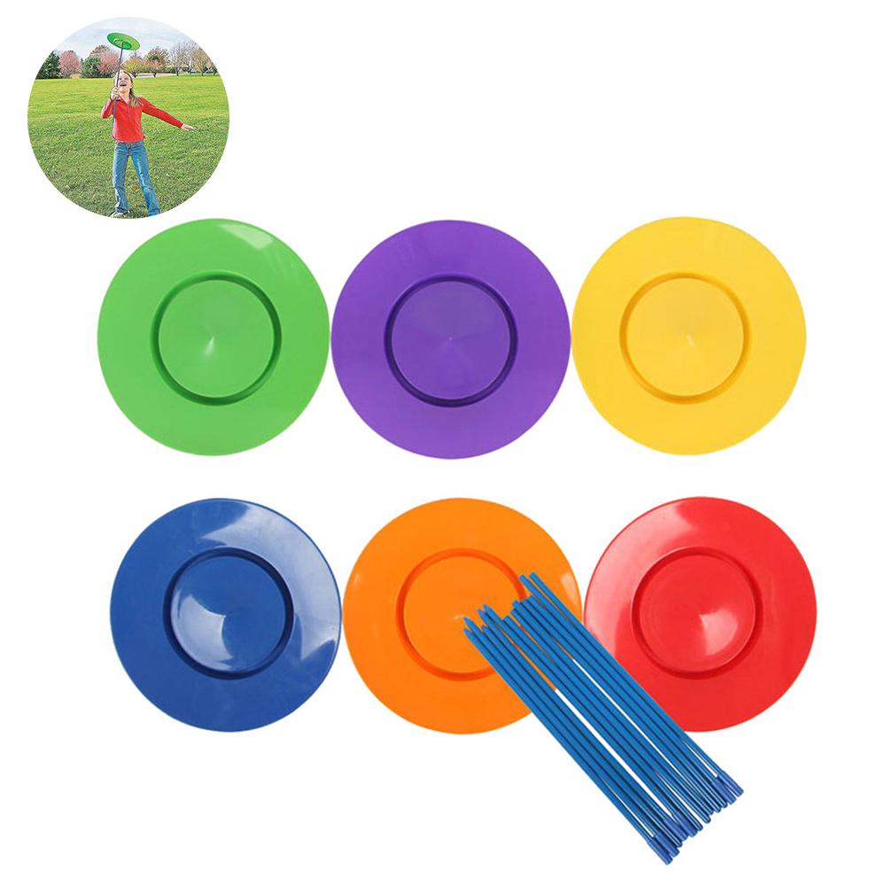 Plate Spinning Set Juggling Plate Set 6 Plates & Sticks Spinning Plate with Curved Base for Kids & Adults