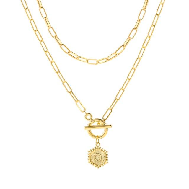 17KM Trendy Gold Initial Letter Necklaces For Women Fashion A-Z Alphabet Pendant Necklace Multilayer Chain Birthday Jewelry Gift