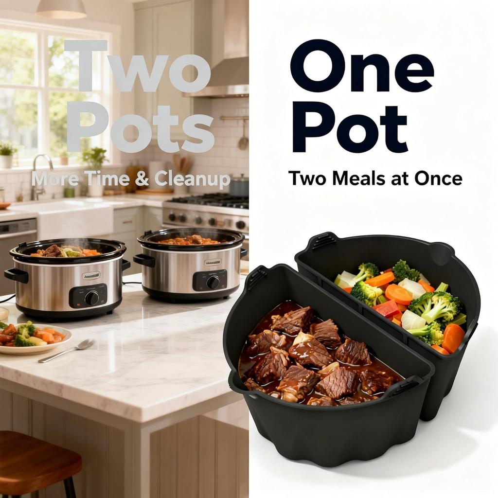 Cooker Divider Insert for 6-8 Quart Oval Crock Pot, Reusable Heat Resistant Liners, Cook Two Meals at Once without
