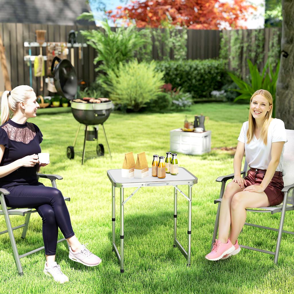 Folding Table Camping Table Garden Table Adjustable Height Aluminium MDF White