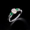 Noble Elegance October and May Birthstone Natural Opal with Green Emerald Ring 925 Silver Gemstone Jewelry for Women