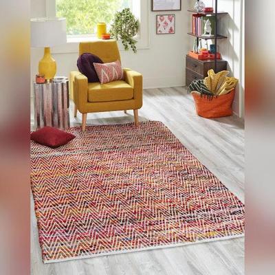 Aizza Trends Индийский плетеный многоцветный коврик из хлопка чинди ручной работы - Джутовый коврик - Обеденная комната - Гостиная