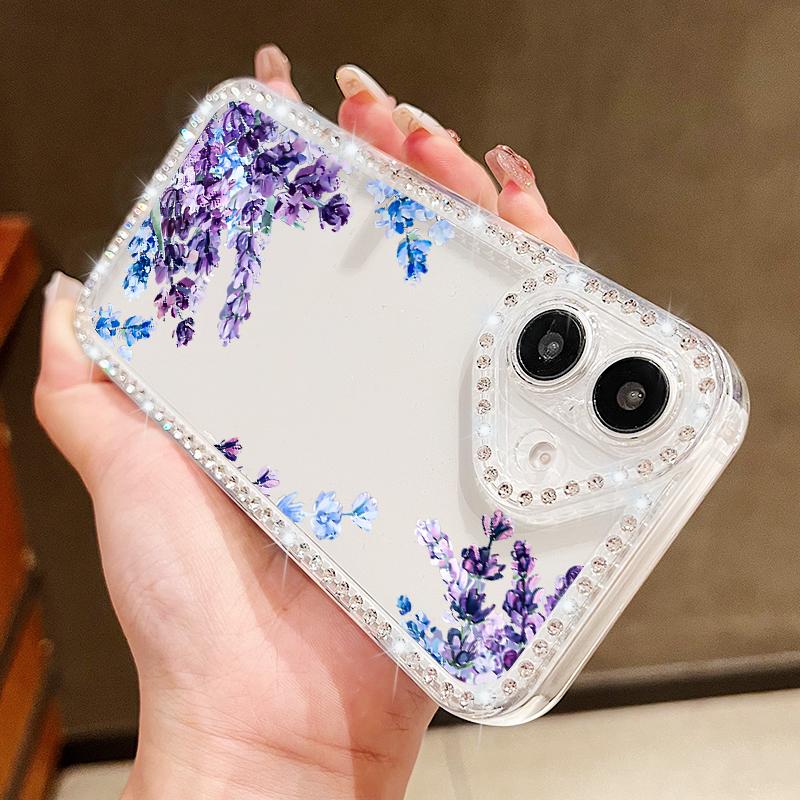 Прозрачный мягкий силиконовый чехол с цветочным узором для iPhone 16E 16 Pro Max 15 Pro 14 13 12 11, противоударный прозрачный чехол для телефона с алмазной рамкой