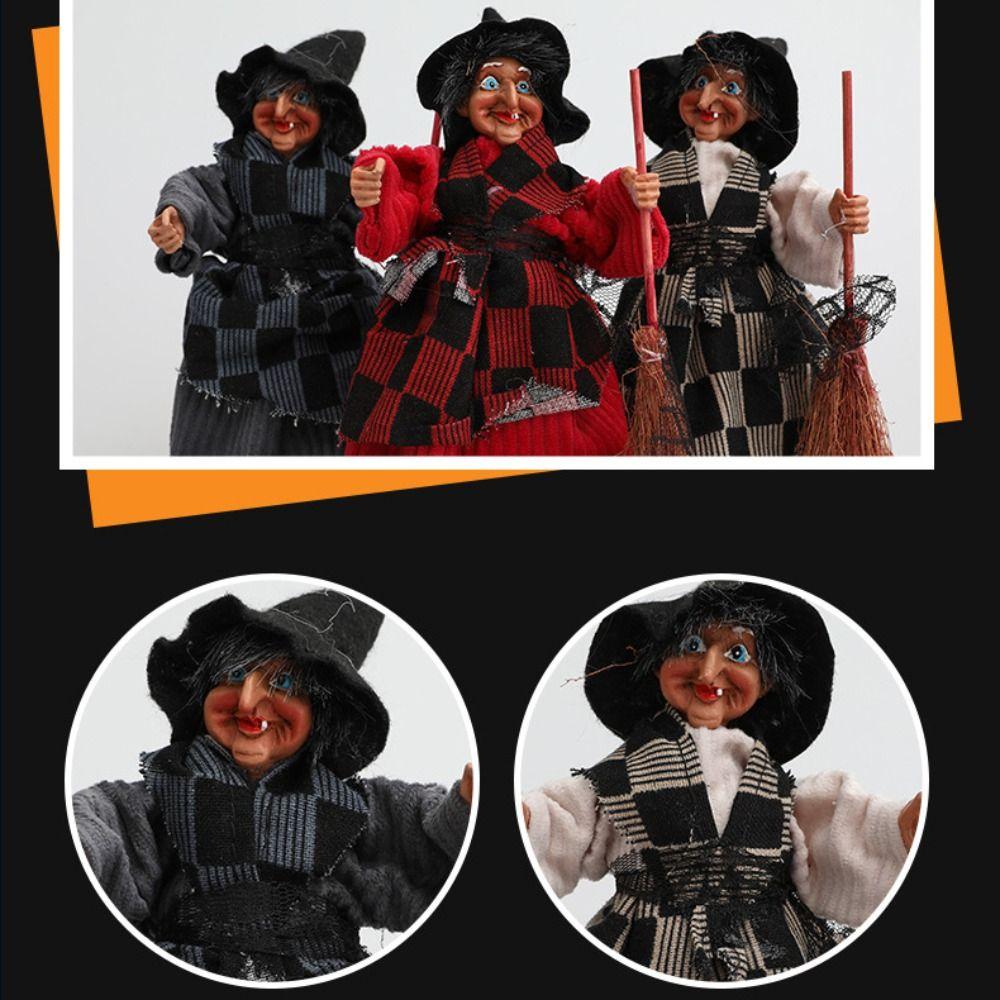 3pcs Cloth Halloween Broomstick Witch Pendant Creative Halloween Ornament  Haunted House