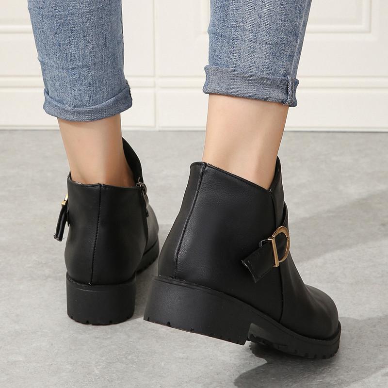 Spring and Summer Footwear Plus Size Round Head Side Zipper Thick Heel Booties Women's Shoes