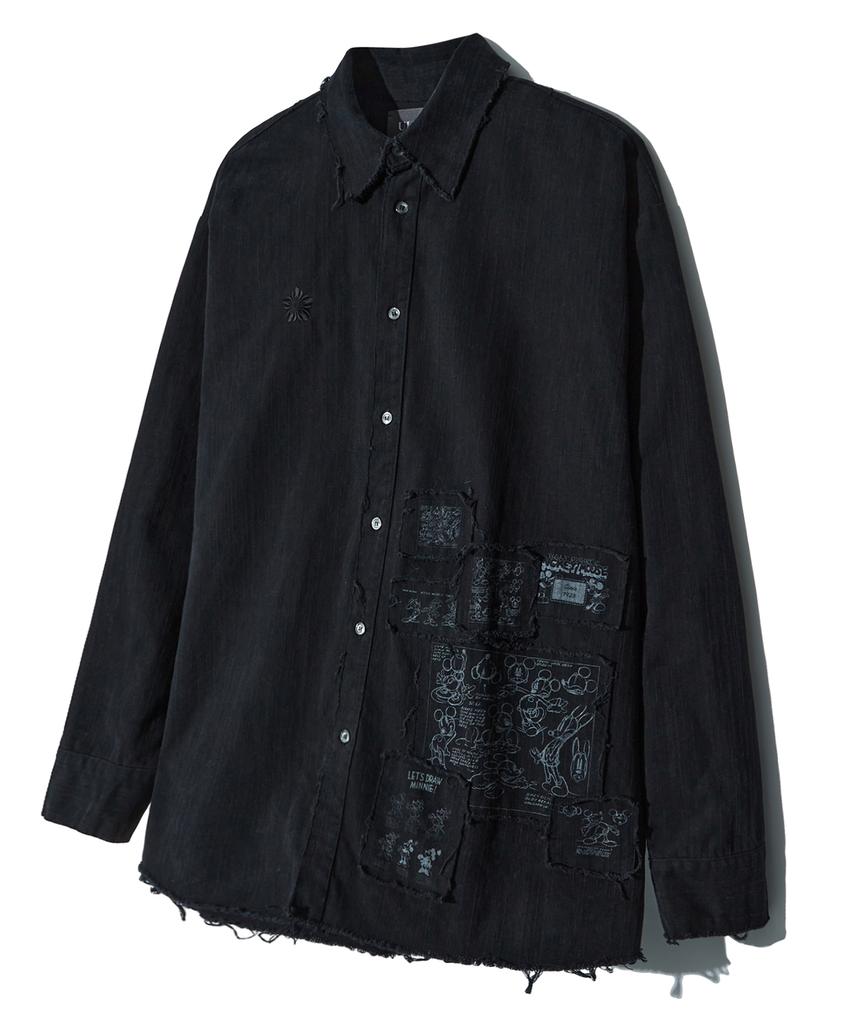 ULKIN [Disney] Oversized Patchwork Shirt_Black