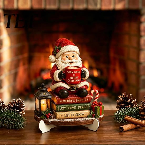 Festival Atmosphere Decor Christmas Wooden Table Sign, 2D Flat Santa Claus/Snowman Reading Desktop Ornament Xmas Home with Stand, Holiday Tabletop