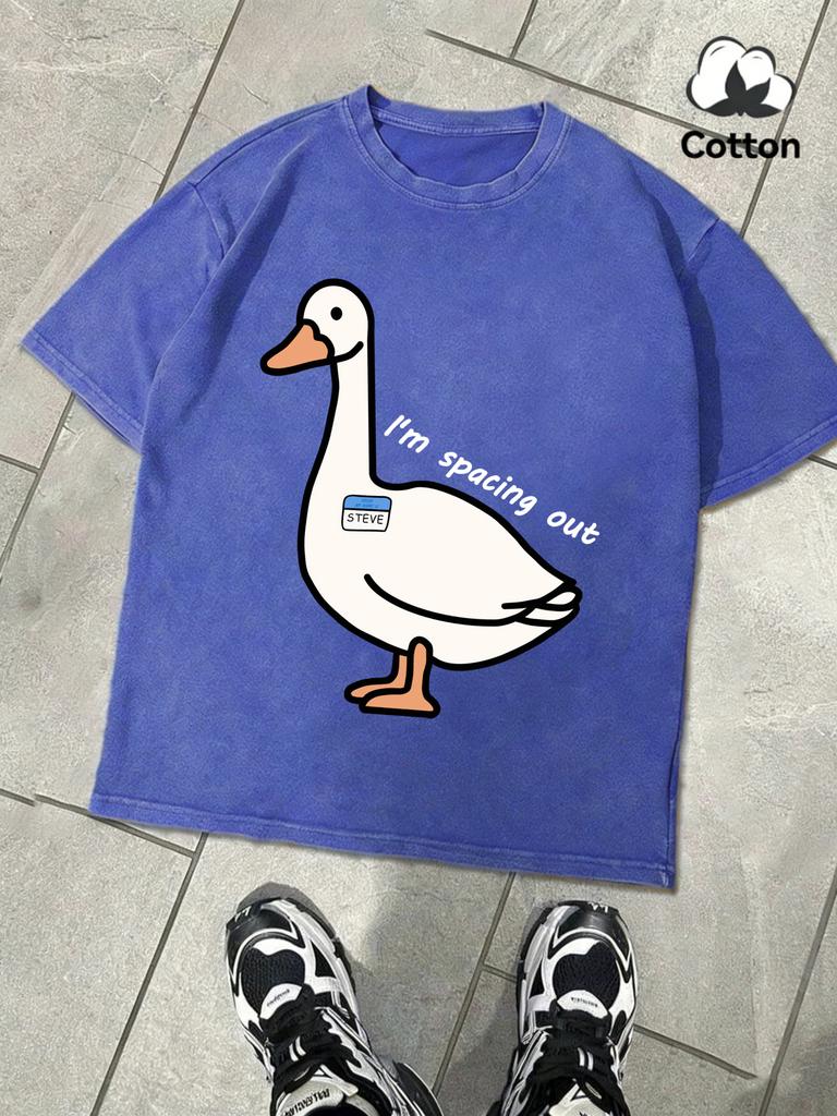 Goose Is Lost In Thought Design Snow Washed TShirt Mens Summer Loose Retro Short Sleeve Unisex Cotton Top Fashion Clothing