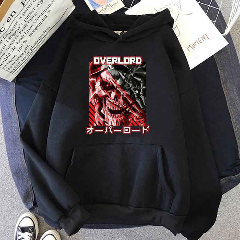 2026 Overlord IV Momonga Print Gothic Punk Casual Men's Japanese Anime Cartoon Pattern Hoodie Long Sleeve Autumn
