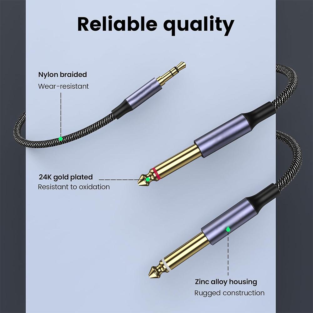 Factory Customized High Quality 24K Gold Plated Metal Conn Plug Twin Stereo 6.35Mm 1/4 Inch Trs Instrument Guitar Cable
