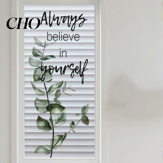 Privacy Window Cover Reeded Glass Film Non Adhesive Frosted Sun Blocking Opaque Decal Cling Hanging Green Plants Decorative Sticker for Bathroom Fresh