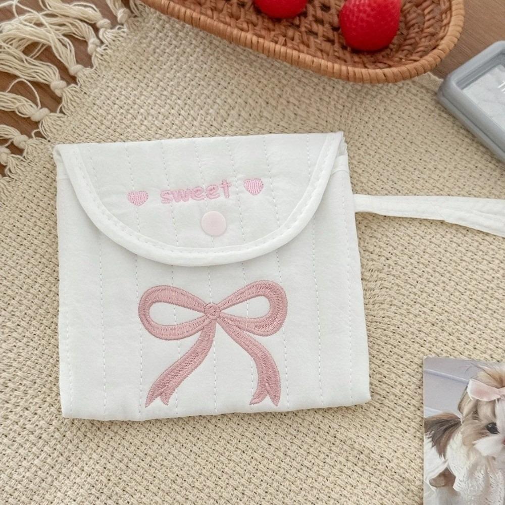 Mini Sanitary Pad Pouch Sweet Bowknot Embroidery Cosmetic Bag Portable Bowknot Storage Bag  Women