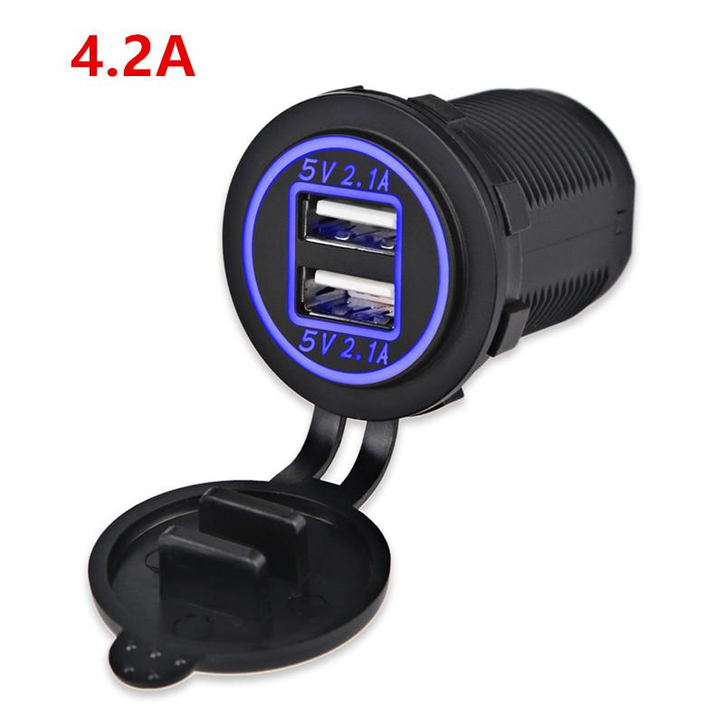 4.2A Dual USB Car Motorcycle Cigarette Lighter Dual USB Charger 12V-24V Car Moto Cigarette Lighter Sockets Power Plug Outlet LED