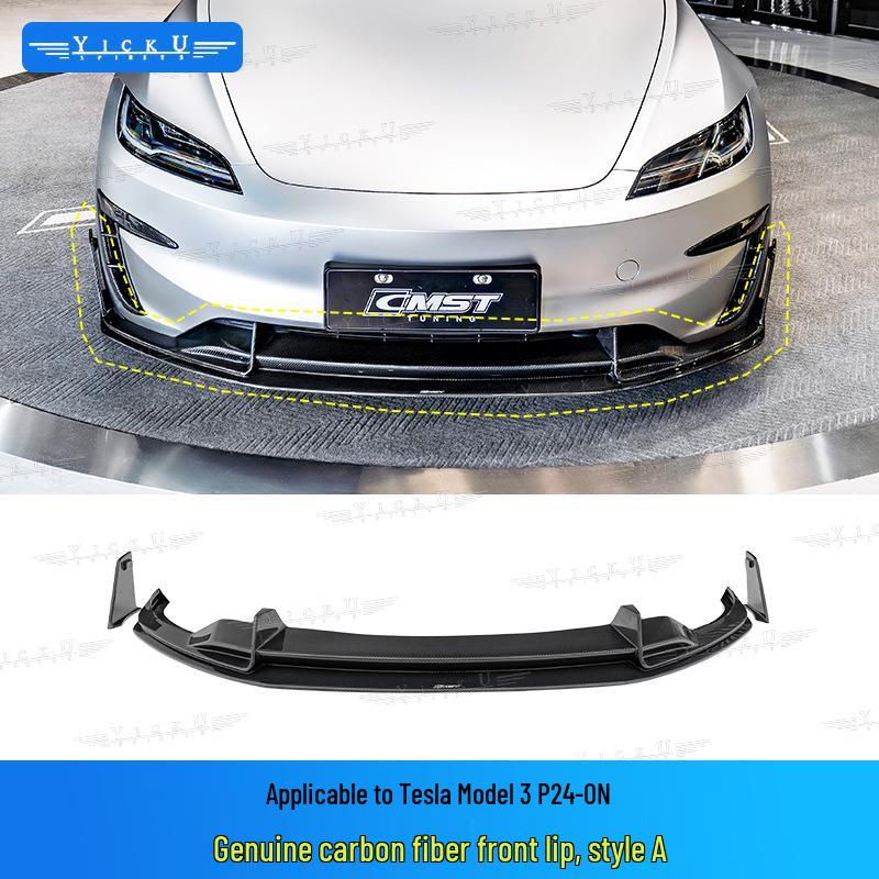 Обновите свой Tesla Model 3 P с помощью переднего сплиттера из углеродного волокна CMST со светодиодной подсветкой, заднего диффузора, воздухозаборников и боковых юбок.