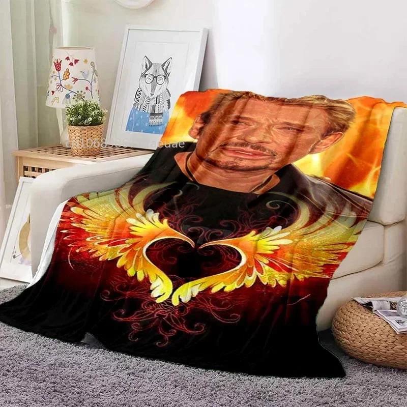Rock Star Johnny Hallyday Flannel Blanket Rock'n Roll Soft Cover Lightweight Warm Plush Bed Sofa Chair Blanket
