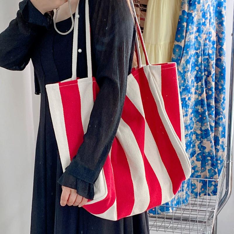 Вместительная холщовая сумка с ручкой сверху, женская летняя полосатая простая повседневная дамская сумочка, уличная сумка через плечо