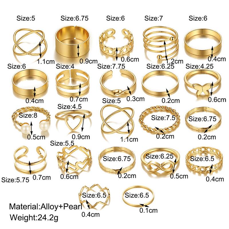 22pcs Set Vintage Hollow Heart Butterfly Rings Set For Women Metal Silver Color Geometric Spiral Shape Ring Rendy Jewelry