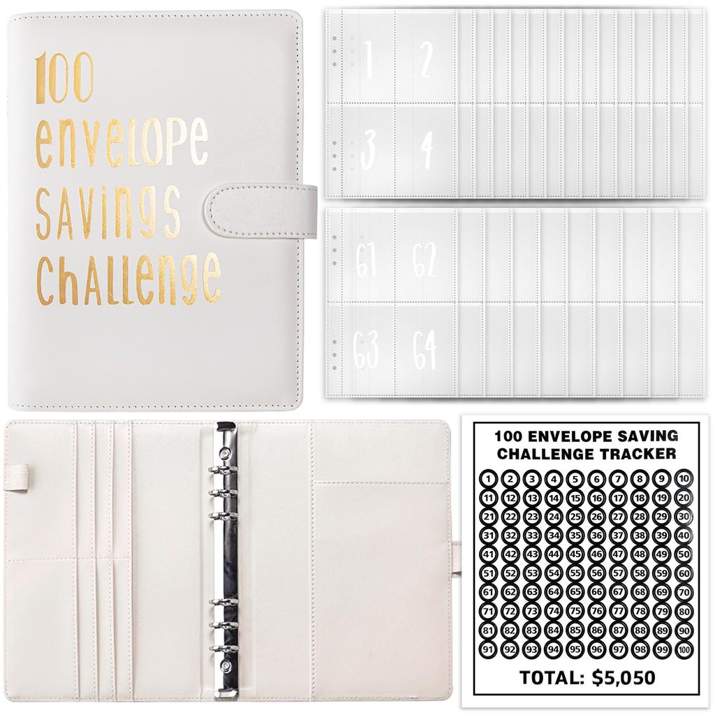 100 EnvelopeChallenge Loose-leaf Book Binder PU Cover Notebook Money Planner Book Keeping Book