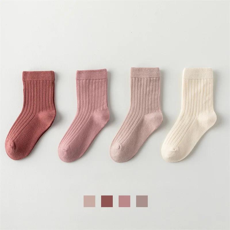4 пары/высококачественные осенне-зимние новые детские носки однотонные Morandi Color Drawer Stripe детские носки