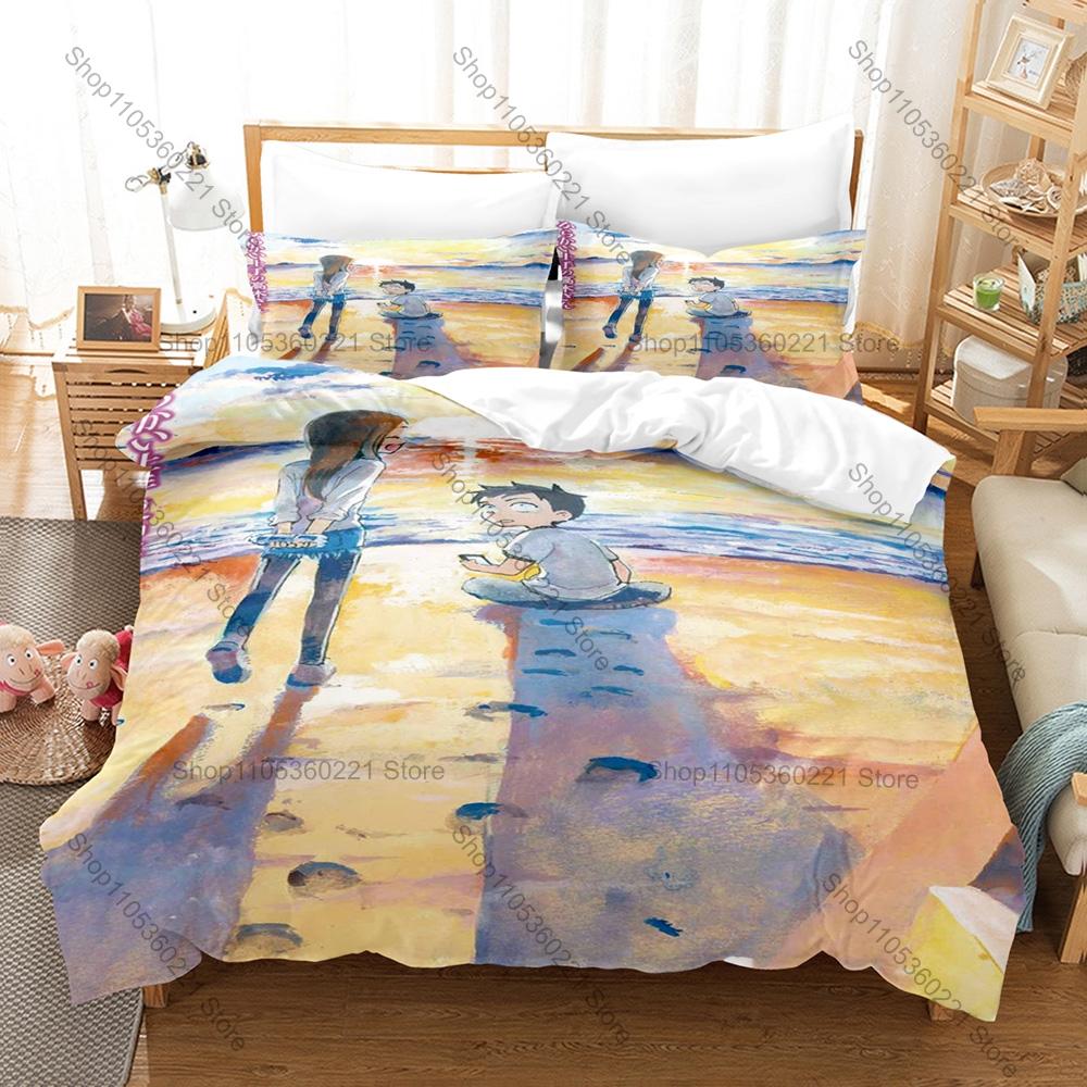 Teasing Master Takagi-san 3PCS Bedding Set Cute Anime Girl Print Soft Microfiber Duvet Cover Pillowcase Bedroom Decor