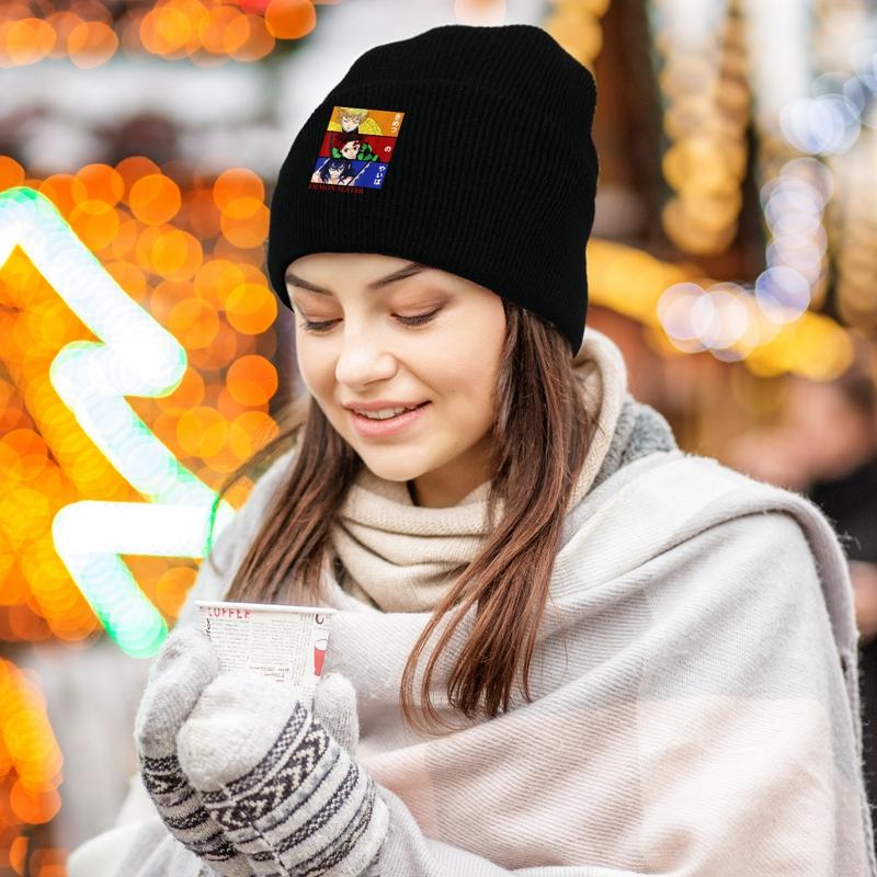 Demon Slayer Eyes Knitted Hat For Women Unisex Beanies Winter Hats Polyester Kimetsu No Yaiba Anime Manga Hip Hop Melon Cap