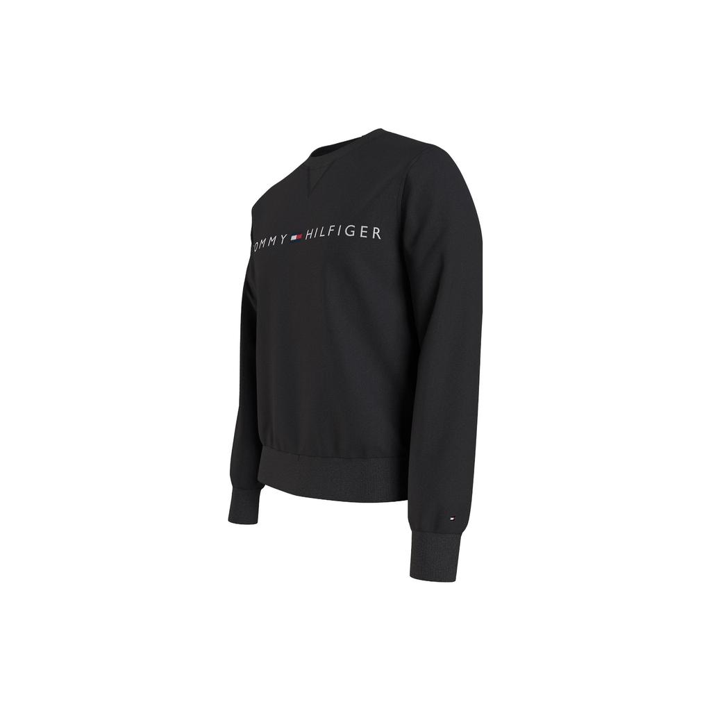 Tommy Hilfiger Однотонный флисовый пуловер с принтом букв Прямой крой Круглый вырез Осень Зима Толстовка Мужская толстовка Черный 78D8989-065