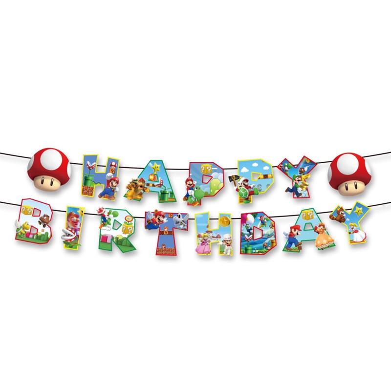 Super Mario Birthday Party SuppliesSet-Theme Inclusive Balloons Cake Topper BannerTableware Paper Plates & Napkins for Christmas