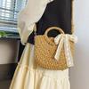 Женская плетеная сумка из соломы Модная сумка через плечо Большая вместимость Плетеная сумка-тоут на кулиске Шикарная сумка-хобо Летняя пляжная сумка KTB