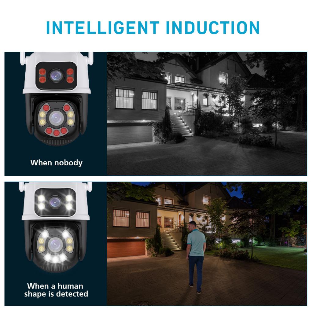 AIOOK Наружная Wi-Fi камера видеонаблюдения HD 8MP 4K с двумя объективами IP-камера безопасности Цветная камера ночного видения IP66 Водонепроницаемый приложение ICSEE Двусторонний диалог Удаленный просмотр