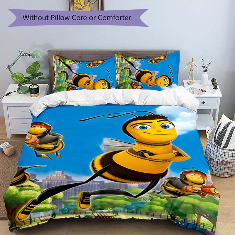 3pcs Bee Movie pattern bedding set duvet cover set includes duvet cover &pillowcases,perfect all season bedroom decoration&gift