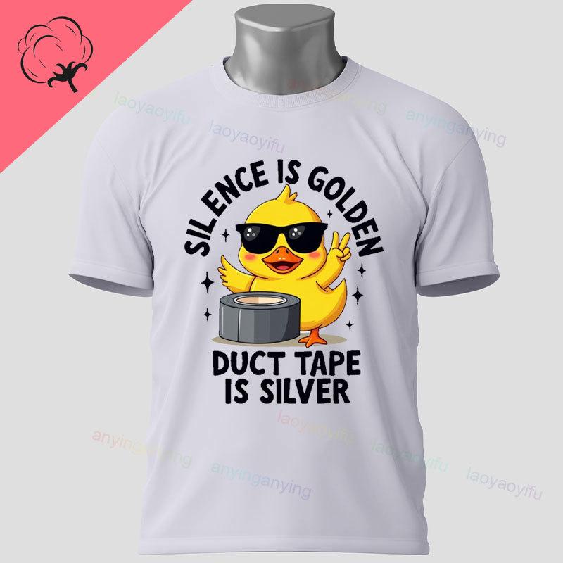 Funny Duckduct Tape Graphic Tshirt Black Casual 100 Cotton Shortsleeve Humor Style Tshirt For Everyday Outdoor Wear
