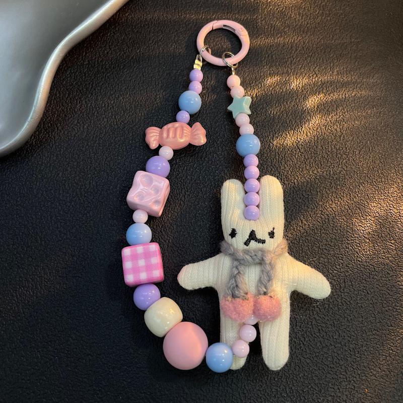 New Handmade Rabbit Mobile Phone Strap Short Wrist Strap Charm Keychain Camera Chain Lanyard With Slip Card With Slip Card