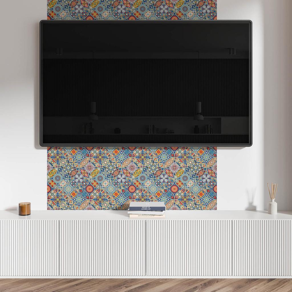 Vinyl Panel With Motif For Easy Wall Transformation 120x60 cm Multicolored Mandala Pattern