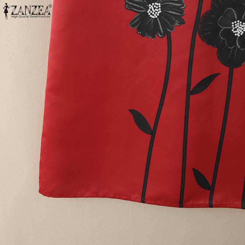 ZANZEA Женское повседневное летнее платье с круглым вырезом, коротким рукавом и принтом