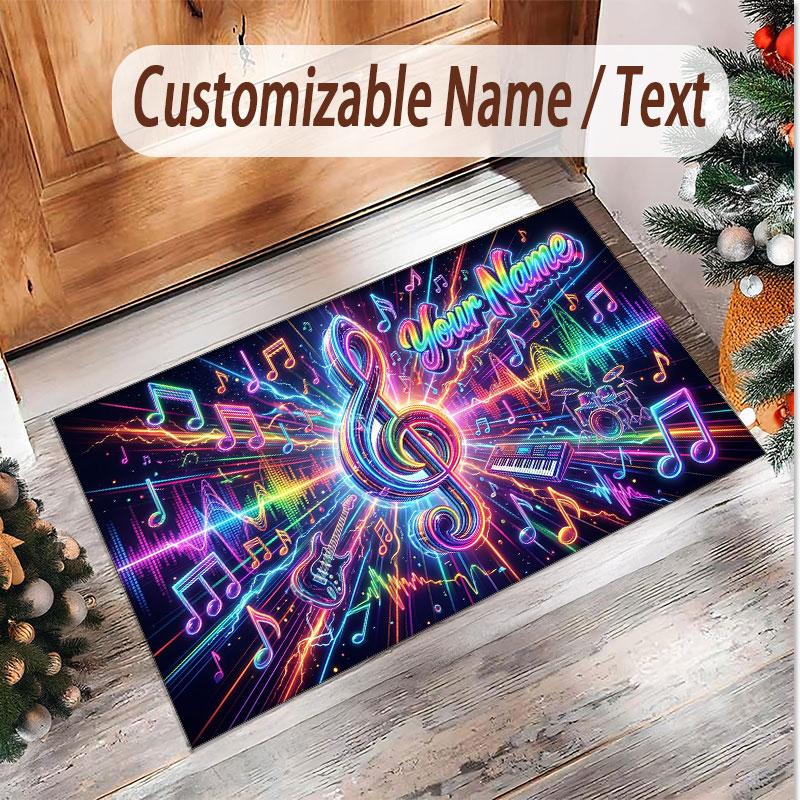 Music General Theme Soft Crystal Velvet Rug Custom Name & Text Print Non Slip Floor Rug for Bedroom Living Room