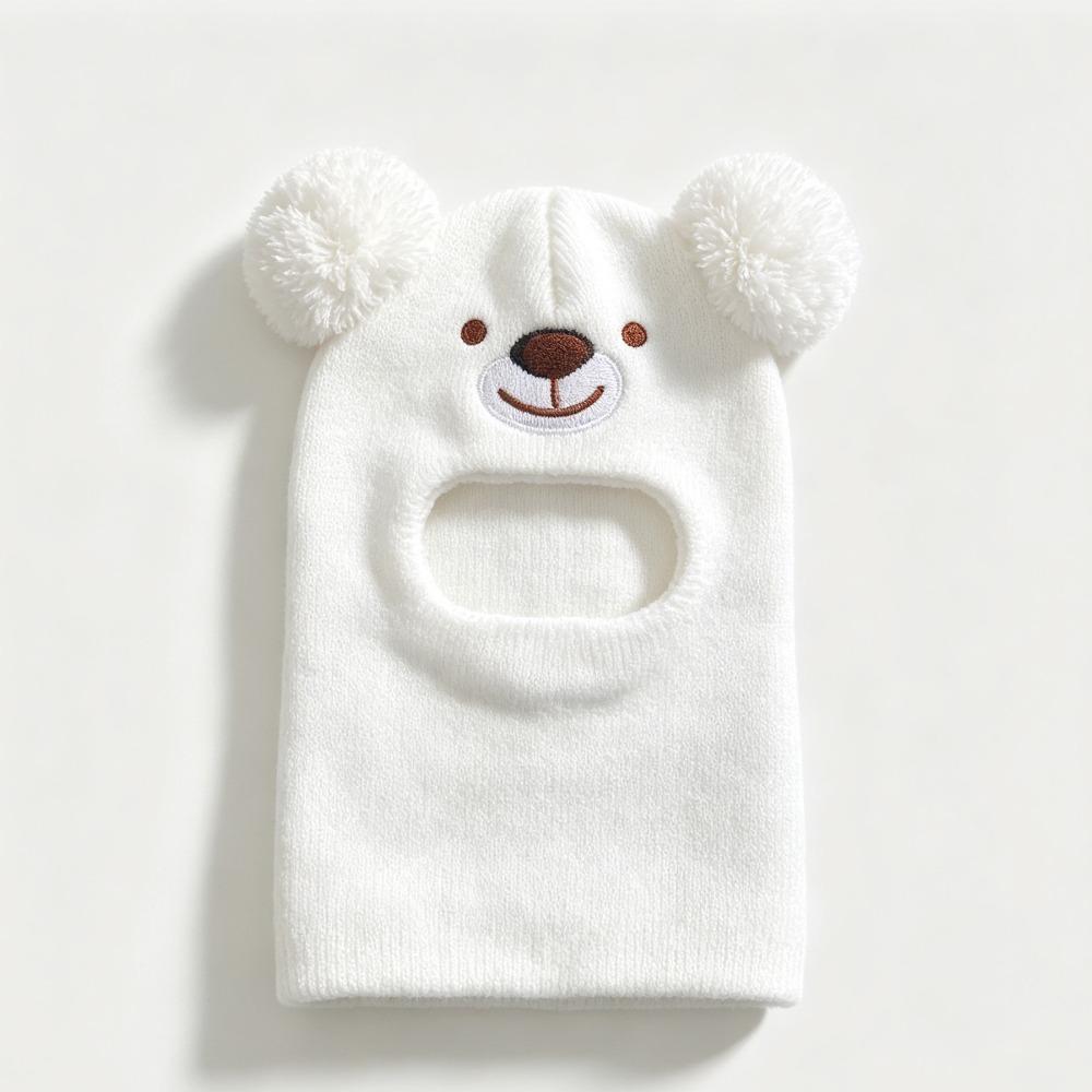 Double Pom Poms Kids Winter Hat Cartoon Bear Kids Bear Balaclava Hat Winter Wear