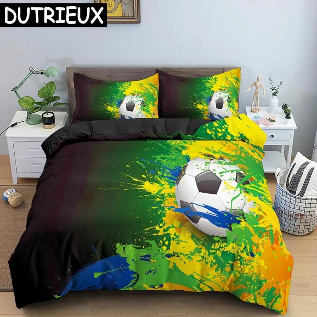 3D Football Duvet Cover Double Queen Full Bedding Set 23pcs Quilt Cover With Zipper Closure King Size Polyester Comforter Cover
