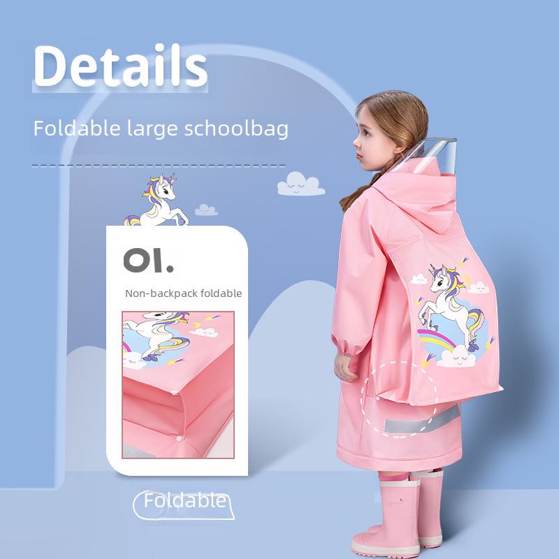 Kids' Thickened and Lengthened Raincoat with Backpack Space for Primary School Students