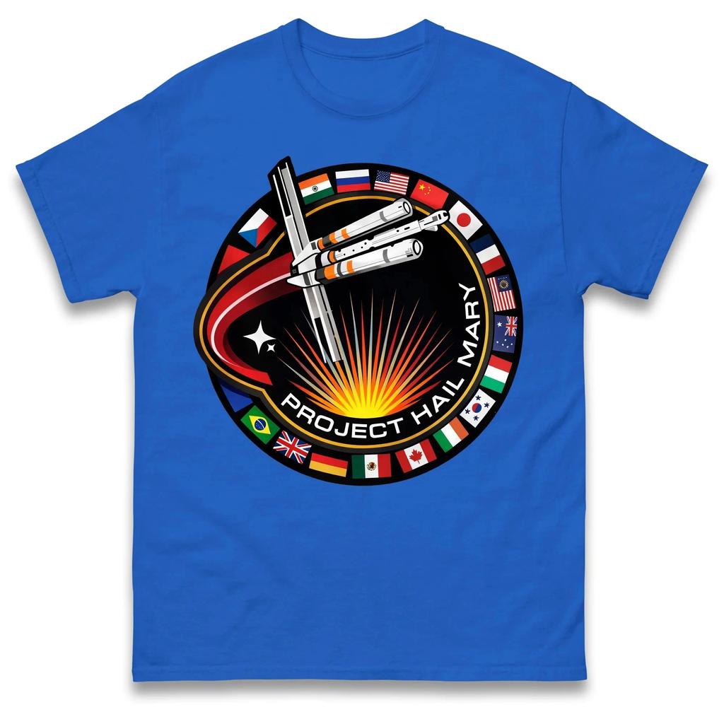Summer Fashion Y2k T Shirt Project Hail Mary Spaceship with Nation Flags Mission Patch T Shirt Casual Loose Short Sleeve Unisex