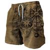 Мужские модные и повседневные пляжные шорты цвета хаки с принтом в виде компаса, летние пляжные шорты с 3D-принтом и завязками