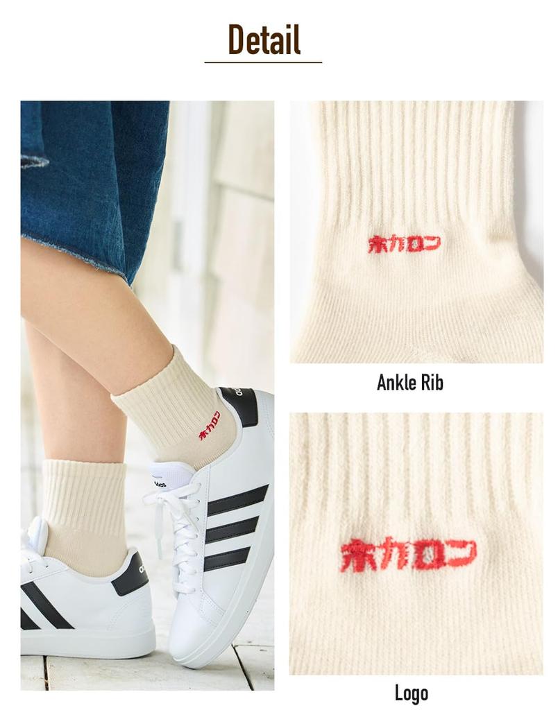 Hokaron Mini Crew Pile Rib with Sizes and Women's Socks, Embroidery, 21.5-24.5cm, 3-Pair Set, Red, Gray, Off-White