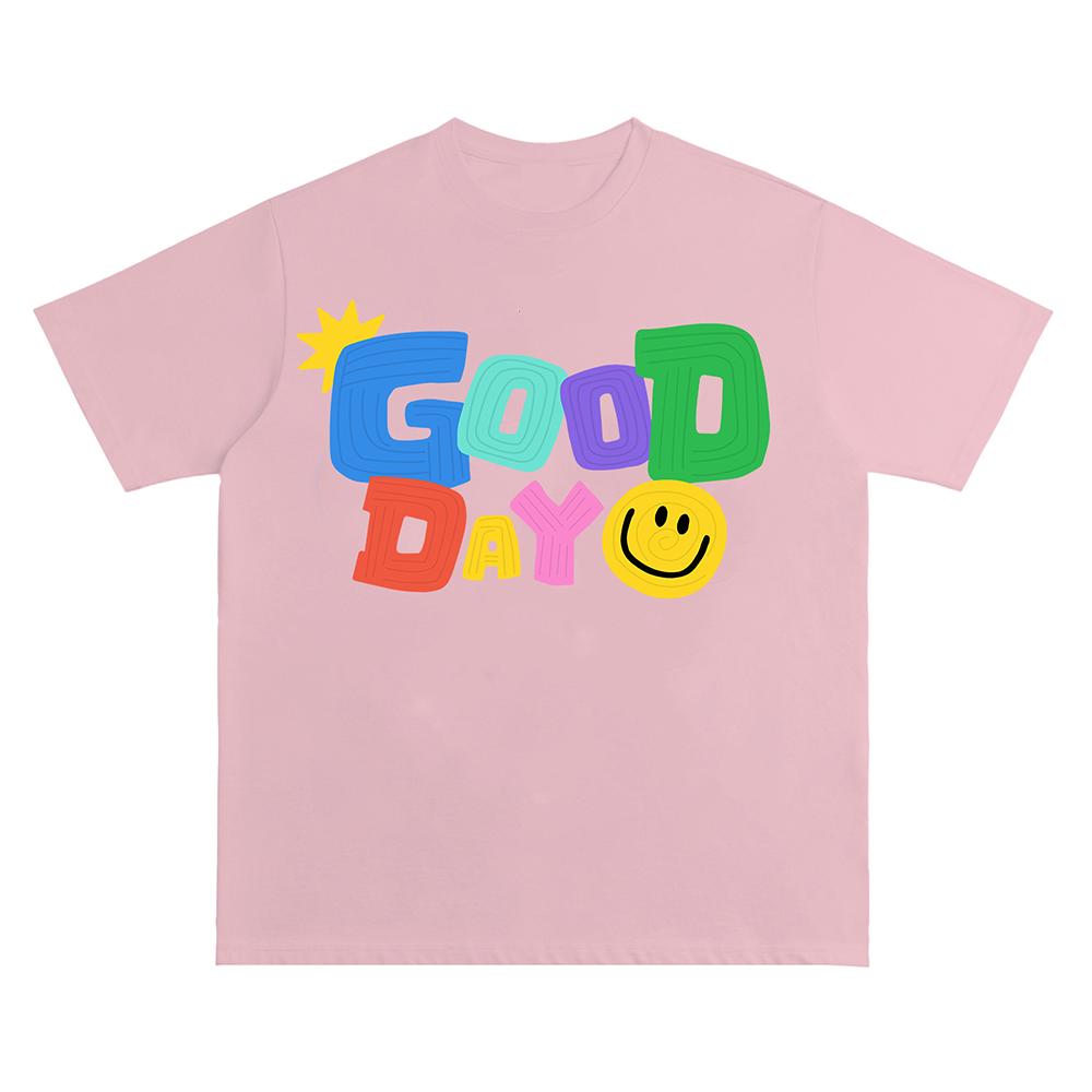 Цветной рисунок Письмо Good Days Print Футболка Мужская Женская Творческая Летняя Хлопковая Короткий Рукав Уличный Стиль Оверсайз Повседневный Топ
