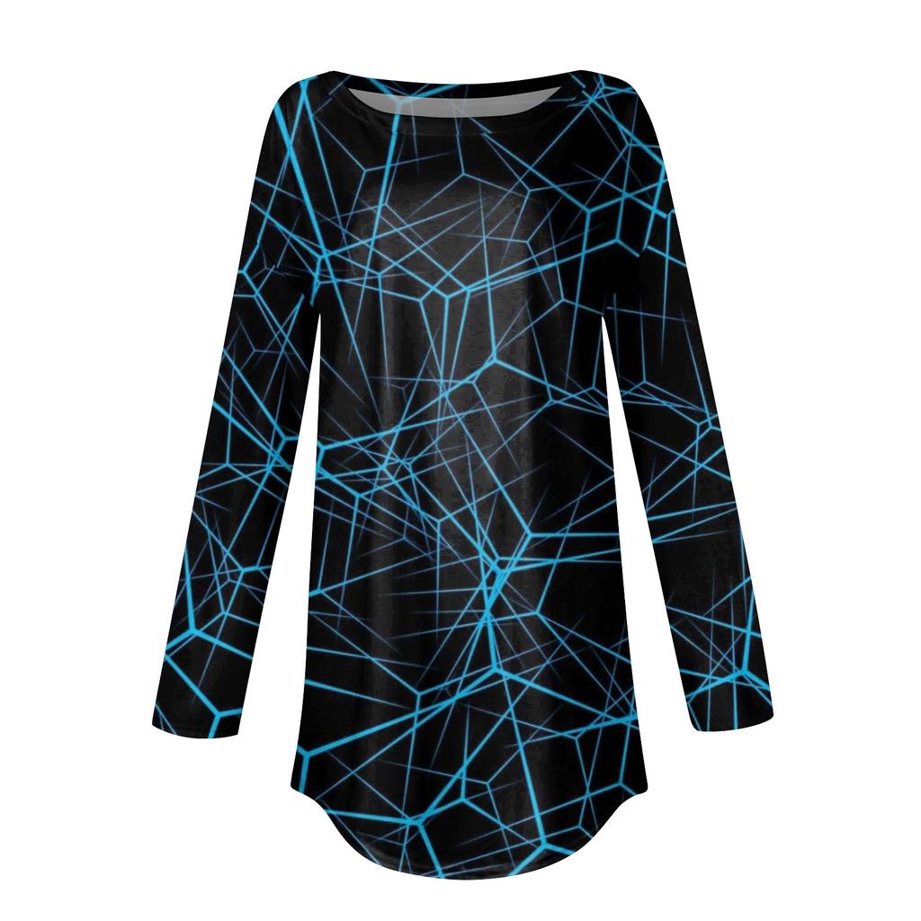 Модные женские повседневные топы с длинными рукавами и круглым вырезом с принтом