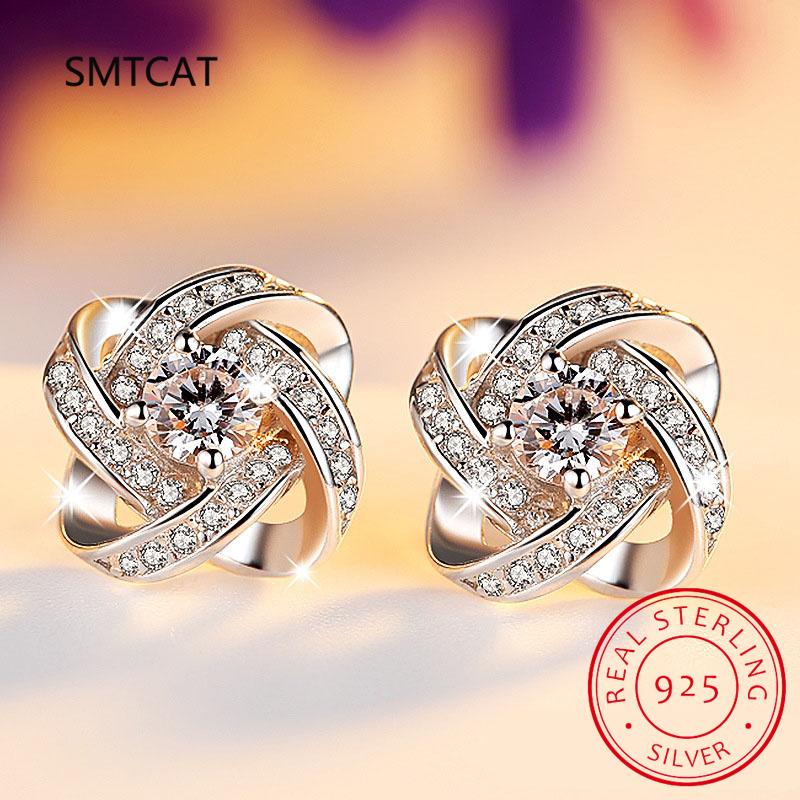 Комплект ювелирных изделий из стерлингового серебра 925 пробы для женщин Forever Love Twist Flower Zirconia Knot, ожерелье + серьги + кольцо, свадебная бижутерия De Prata