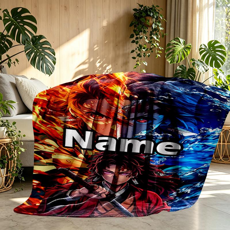 Custom Name Personalized Demon Slayer Print Blanket, Home Decor, Bedroom, Sofa, Camping, Couch, Gifts for Birthday Christmas