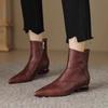 Ботильоны в стиле ретро с острым носком во французском стиле, женские туфли на каблуке, с боковой молнией, кожаные туфли, осень-зима, однотонные, темпераментные, короткие ботинки