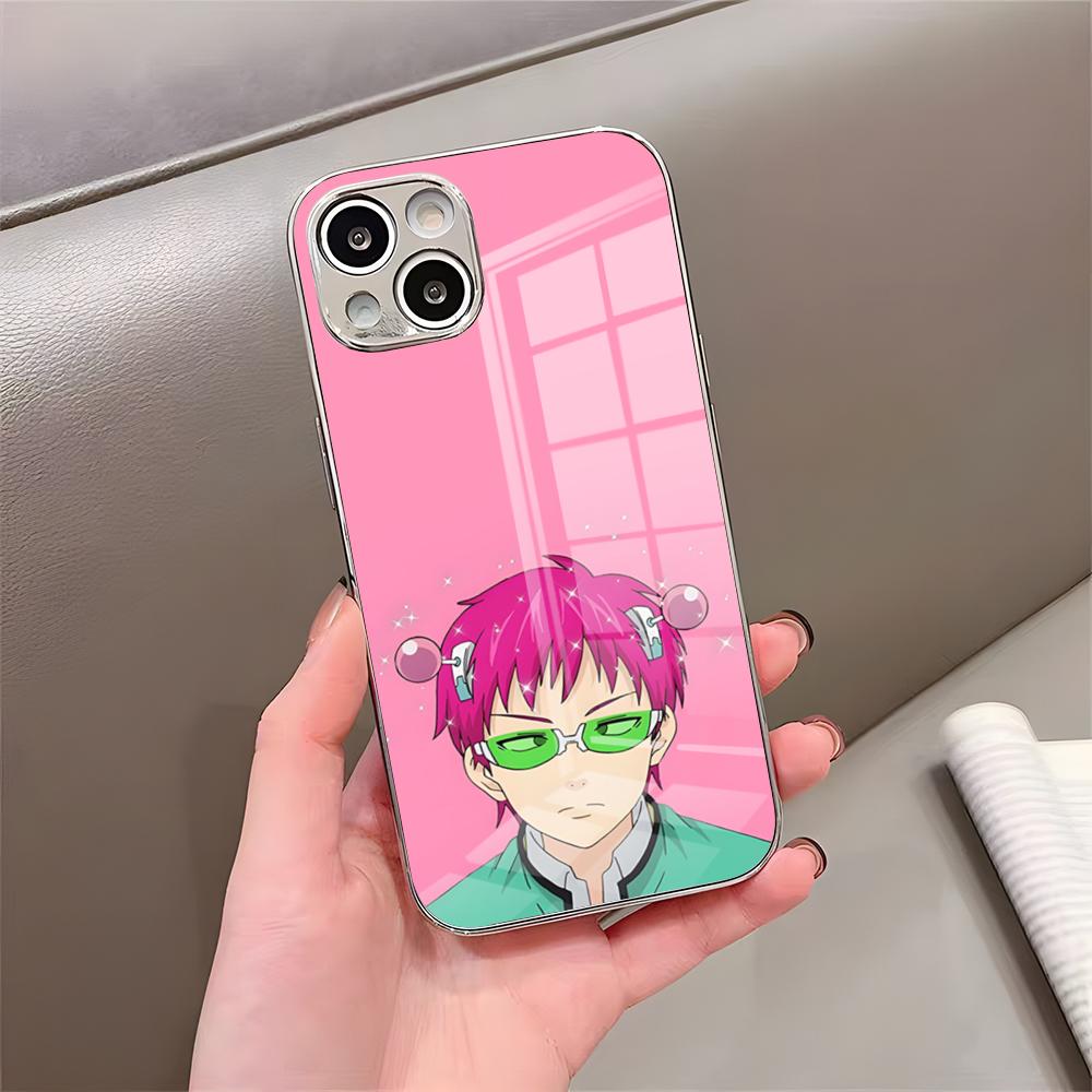 Чехол для телефона аниме К-Кусуо Сайки для iPhone 17 Pro Max 15 Pro 16 14 Plus 12 13 Mini 11 Pro Ударопрочный Электроplated Стеклянный Чехол