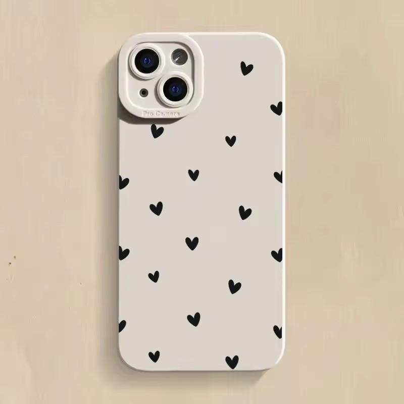 Для iPhone 16 14 15 13 12 11 Pro Max X XR XS 7 8 15 16 Plus SE 2020 Ударопрочный Силиконовый Мягкий Черный Чехол-Накладка с Рисунком Сердца