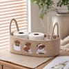 Cotton Rope Woven Storage Basket with Embroidered Design and Handles, Handheld Basket for Gifts and Home Storage
